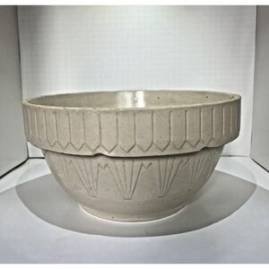 Antique Ruckels Stoneware 12" Mixing Bowl White Picket Fence Pattern USA (Rare!)